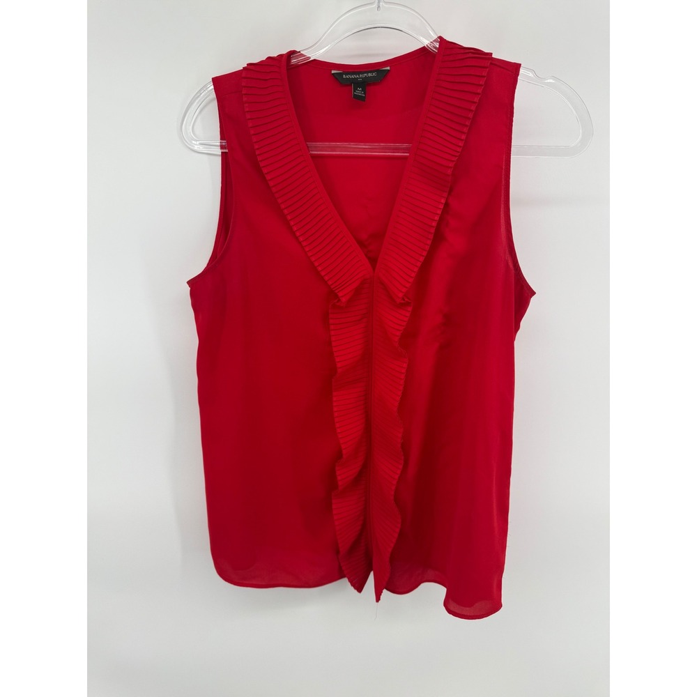 Banana Republicโ Red Pleated Ruffle V-Neck Sleeveless Blouse Medium